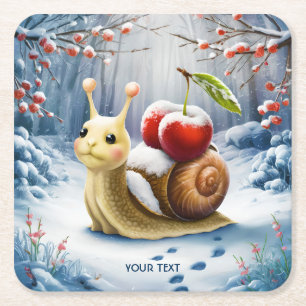 Porta-copo De Papel Quadrado Fantasy Cute Snail Cherry Winter
