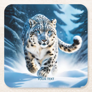 Porta-copo De Papel Quadrado Fantasy Cute Snow Leopard Correndo
