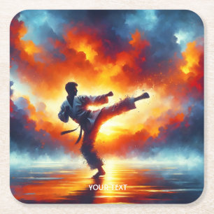 Porta-copo De Papel Quadrado Fantasy Cute Sunset Karate Fighter