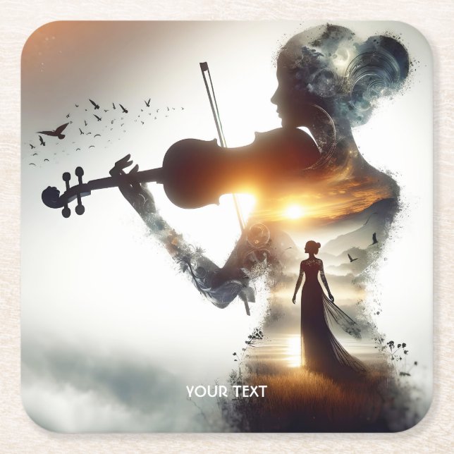 Porta-copo De Papel Quadrado Fantasy Cute Violin Girl Sun (Frente)