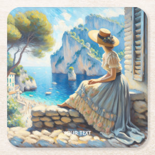 Porta-copo De Papel Quadrado Fantasy Cute Watercolor Women Sea