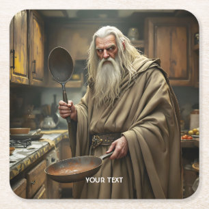 Porta-copo De Papel Quadrado Fantasy Cute Wizard Frying Pan