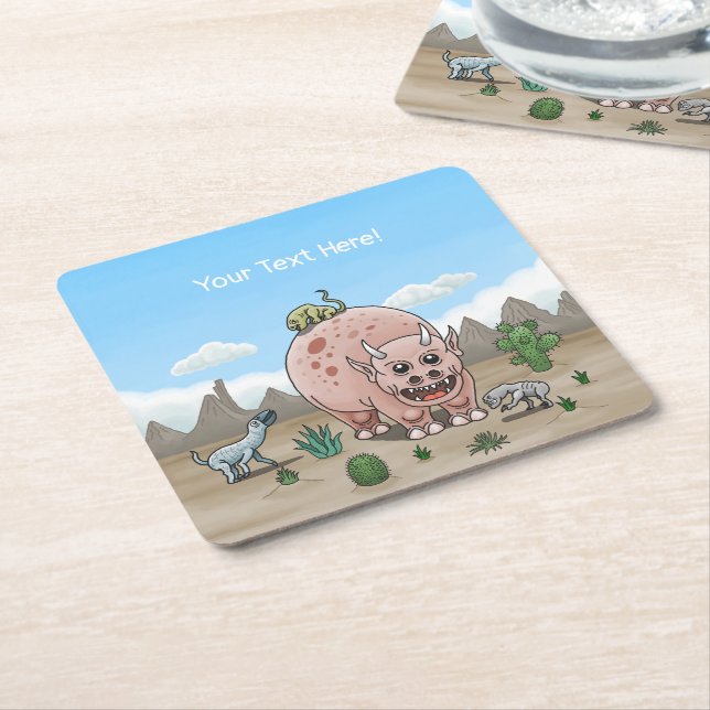 Porta-copo De Papel Quadrado Fantasy Dinossauros (Inclinado)