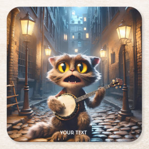 Porta-copo De Papel Quadrado Fantasy Gato Bonito Jogando Banjo