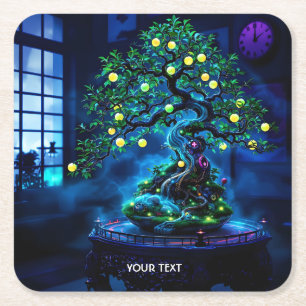 Porta-copo De Papel Quadrado Fantasy - Luzes de árvore bonsai