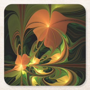 Porta-copo De Papel Quadrado Fantasy Plant Abstrato Green Rust Brown Fractal