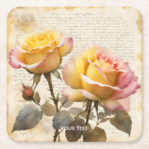 Porta-copo De Papel Quadrado Fantasy - Rosas - Letras Cutas
