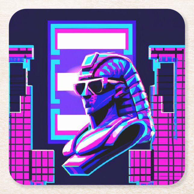 Porta-copo De Papel Quadrado Faraó Synthwave (Frente)