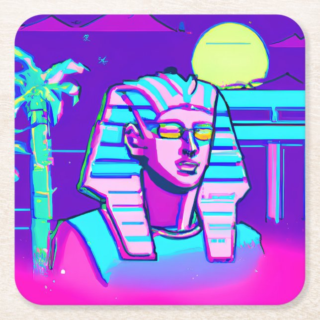 Porta-copo De Papel Quadrado Faraó Synthwave (Frente)