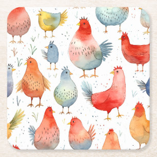 Porta-copo De Papel Quadrado Farmhouse Chickens