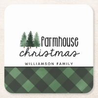 Farmhouse Christmas Green Xadrez Family Name Bever