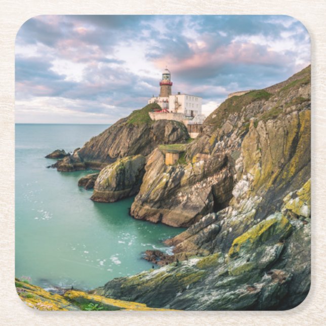 Porta-copo De Papel Quadrado Faróis | Baily Lighthouse Dublin, Irlanda (Frente)