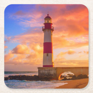 Porta-copo De Papel Quadrado Faróis Farol de Itapuã Bahia Brasil