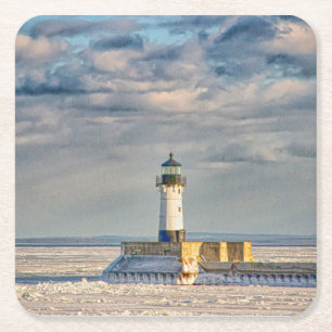 Porta-copo De Papel Quadrado Farol de Duluth Harbor North Breakwater