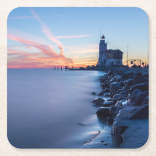 Porta-copo De Papel Quadrado Farol de Paard camionete Marken em um nascer do