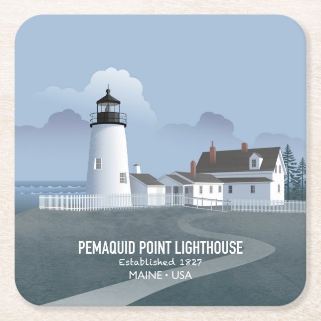 Porta-copo De Papel Quadrado Farol de Pemaquid Point (Frente)