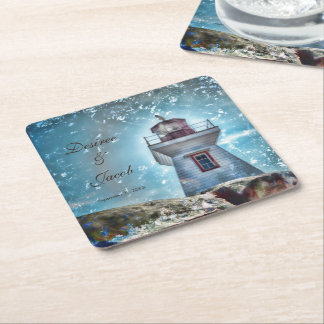 Porta-copo De Papel Quadrado Farol Oceano Azul Azul Costeira Náutica
