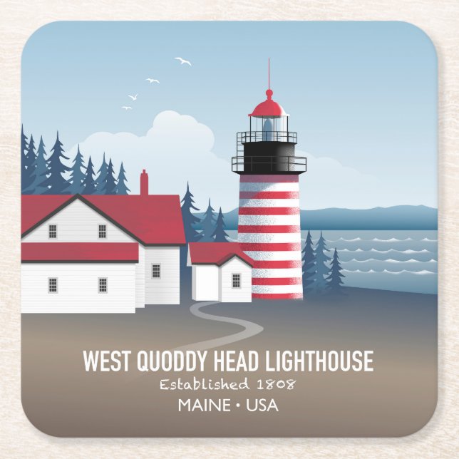 Porta-copo De Papel Quadrado Farol West Quoddy Head (Frente)
