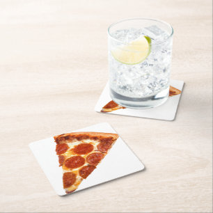 Porta-copo De Papel Quadrado Fatia de pizza de pepperoni clássica da SlipperyJo