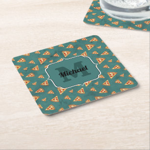 Porta-copo De Papel Quadrado Fatias de pizza legais padrão vintage verde-água M