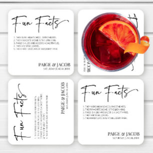 Porta-copo De Papel Quadrado Fatos Divertidos Casamento Mínimo Clássico