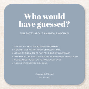 Porta-copo De Papel Quadrado Fatos Divertidos de Casamento em Azul Empoeirado c