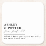 Porta-copo De Papel Quadrado Fatos Divertidos De Casamento Sobre O Script Cláss<br><div class="desc">Adicione um toque divertido ao seu casamento, hora do cocktail ou Janto de ensaio com estas portas copos de papel. O design apresenta um cabeçalho em tipografia ousada com os nomes dos casais. seguido por um script clássico e, em seguida, um espaço modelo para o fato divertido. Encontre na coleção...</div>