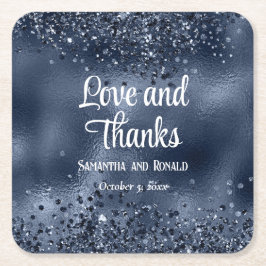 Porta-copo De Papel Quadrado Faux Dark Blue Glitter e Foil Weding