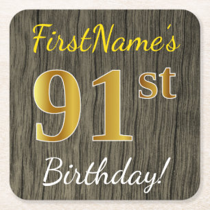 Porta-copo De Papel Quadrado Faux Wood, Faux Dourado 91rua Birthday + Nome Pers