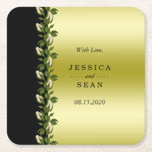 Porta-copo De Papel Quadrado Favor de casamento Chic Floral Romântico Dourado e