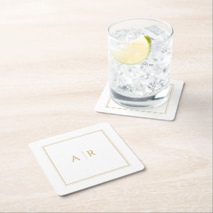 Porta-copo De Papel Quadrado Favor de casamento com moldura dourada elegante e 