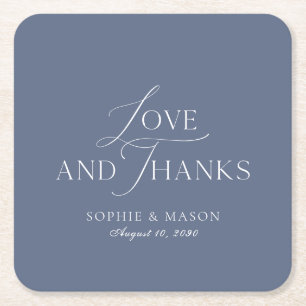 Porta-copo De Papel Quadrado Favor de casamento Dusty Blue Amor e Gratidão