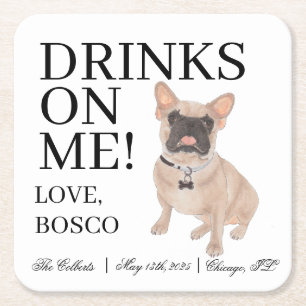 Porta-copo De Papel Quadrado Fawn Mask Frenchie French Bulldog Casamento