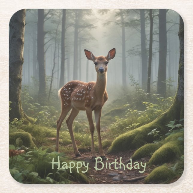 Porta-copo De Papel Quadrado Fawn na Floresta (Frente)