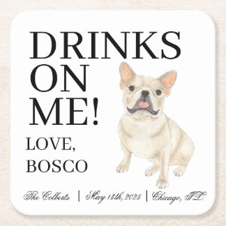Porta-copo De Papel Quadrado Fawn Tan Cream Frenchie French Bulldog Casamento