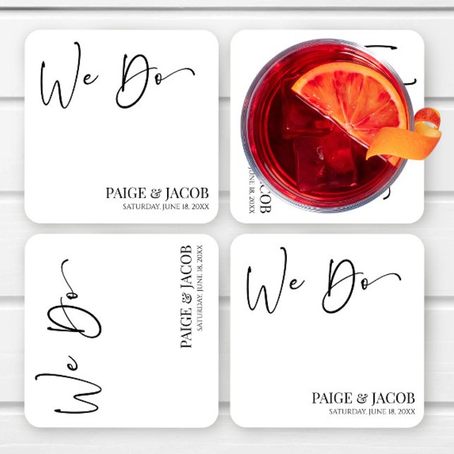 Porta-copo De Papel Quadrado Fazemos Casamento Moderno Mínimo Clássico (Criador carregado)