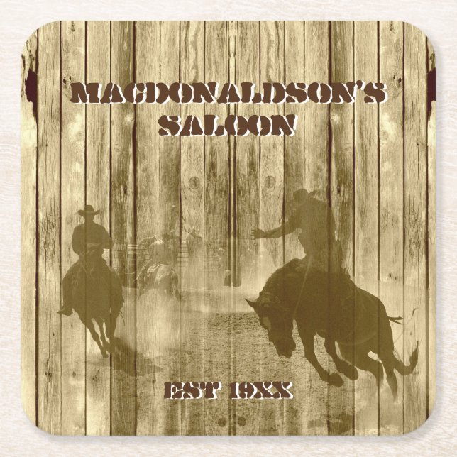 Porta-copo De Papel Quadrado Fazenda de cowboy ocidental temida (Frente)