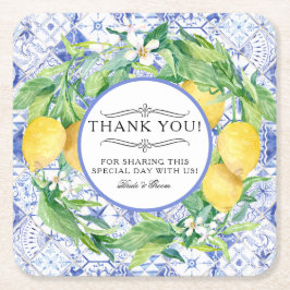 Porta-copo De Papel Quadrado Fazenda de limão russo Moleração azul Azulejo bran