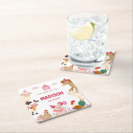 Porta-copo De Papel Quadrado Fazenda rosa, Festa de aniversário de animais