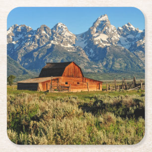 Porta-copo De Papel Quadrado Fazendas Cintura Sombreada por Montanhas com Cap