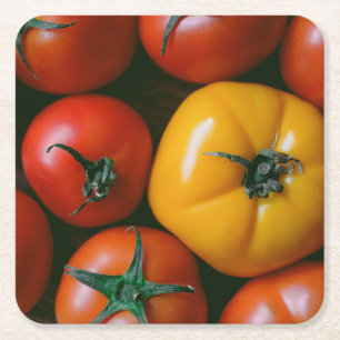 Porta-copo De Papel Quadrado Fazendas Tomates vermelhos e amarelos brilhantes