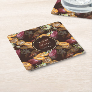 Porta-copo De Papel Quadrado Feijões e flores de cacau, Padrão de Chocolate