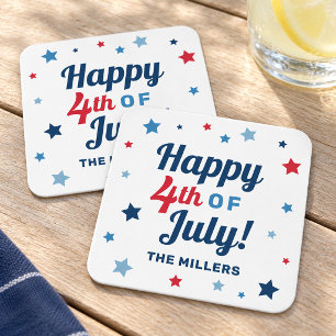 Porta-copo De Papel Quadrado Feliz 4 de Julho Estrelas Nome Personalizado