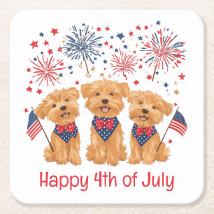 Porta-copo De Papel Quadrado Feliz 4 De Julho, Yorkie Dogs