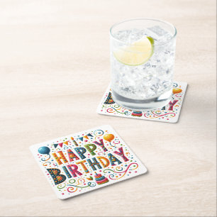 Porta-copo De Papel Quadrado Feliz Aniversário