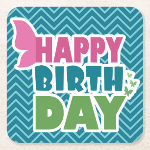 Porta-copo De Papel Quadrado Feliz aniversário, borboleta azul