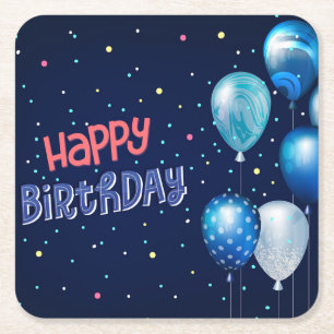 Porta-copo De Papel Quadrado Feliz Aniversário com Balões