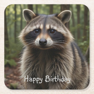 Porta-copo De Papel Quadrado Feliz Aniversário Cute Raccoon