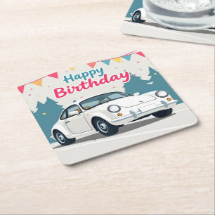 Porta-copo De Papel Quadrado Feliz Aniversário do Movimento Auto