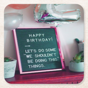 Porta-copo De Papel Quadrado Feliz aniversário! Engraçado problema travesso